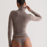Seamless Long Sleeve Turtleneck T-shirt - Smokey Taupe