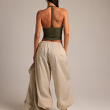 Heritage Linen Ruched Trousers - Sand