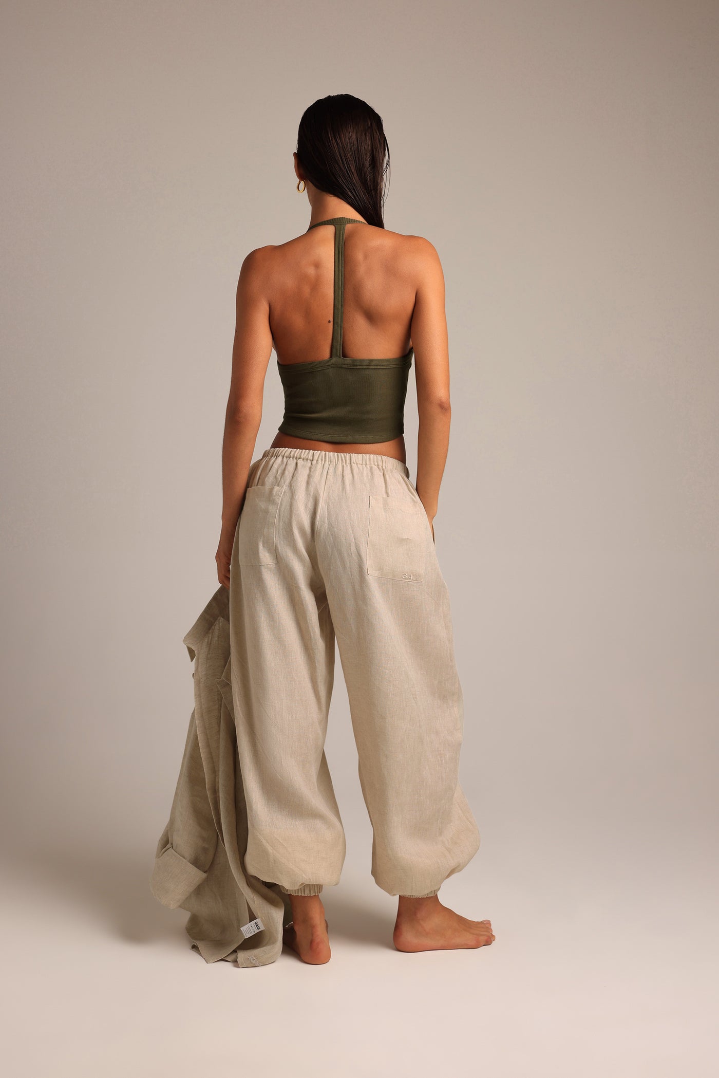 Heritage Linen Ruched Pants - Sand