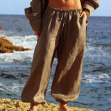 Heritage Linen Ruched Trousers - Palm