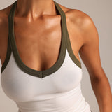 V-Neck Halter Top - White/Palm