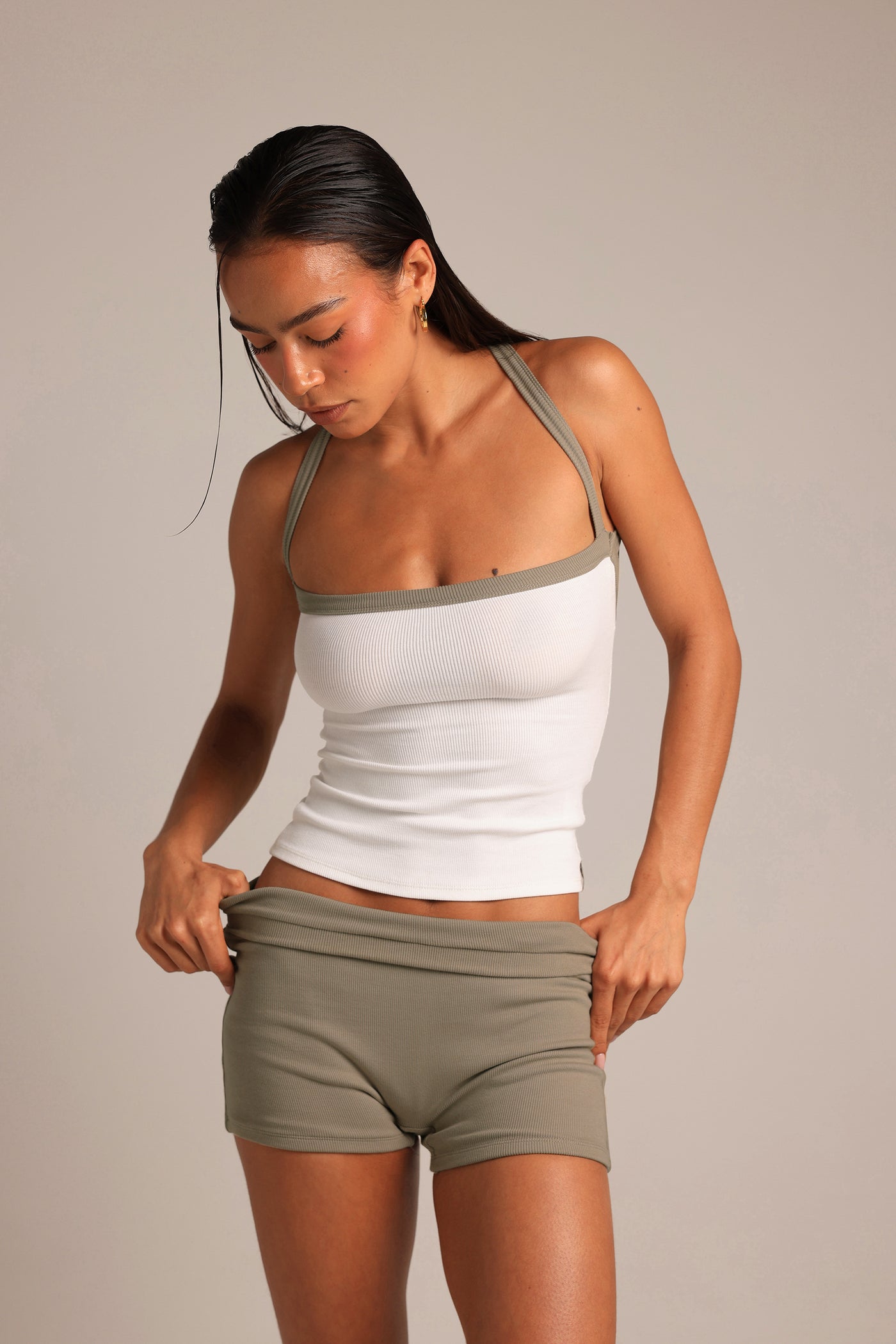 Cross-Back Tank - White/Pistachio