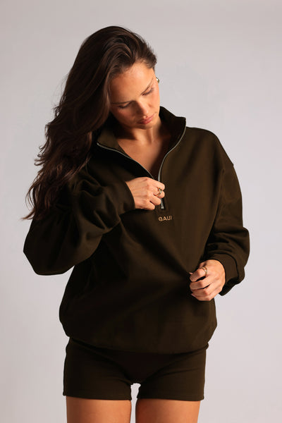 Quarter Zip Sweatshirt - Cocoa