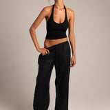 V-Neck Halter Top - Black