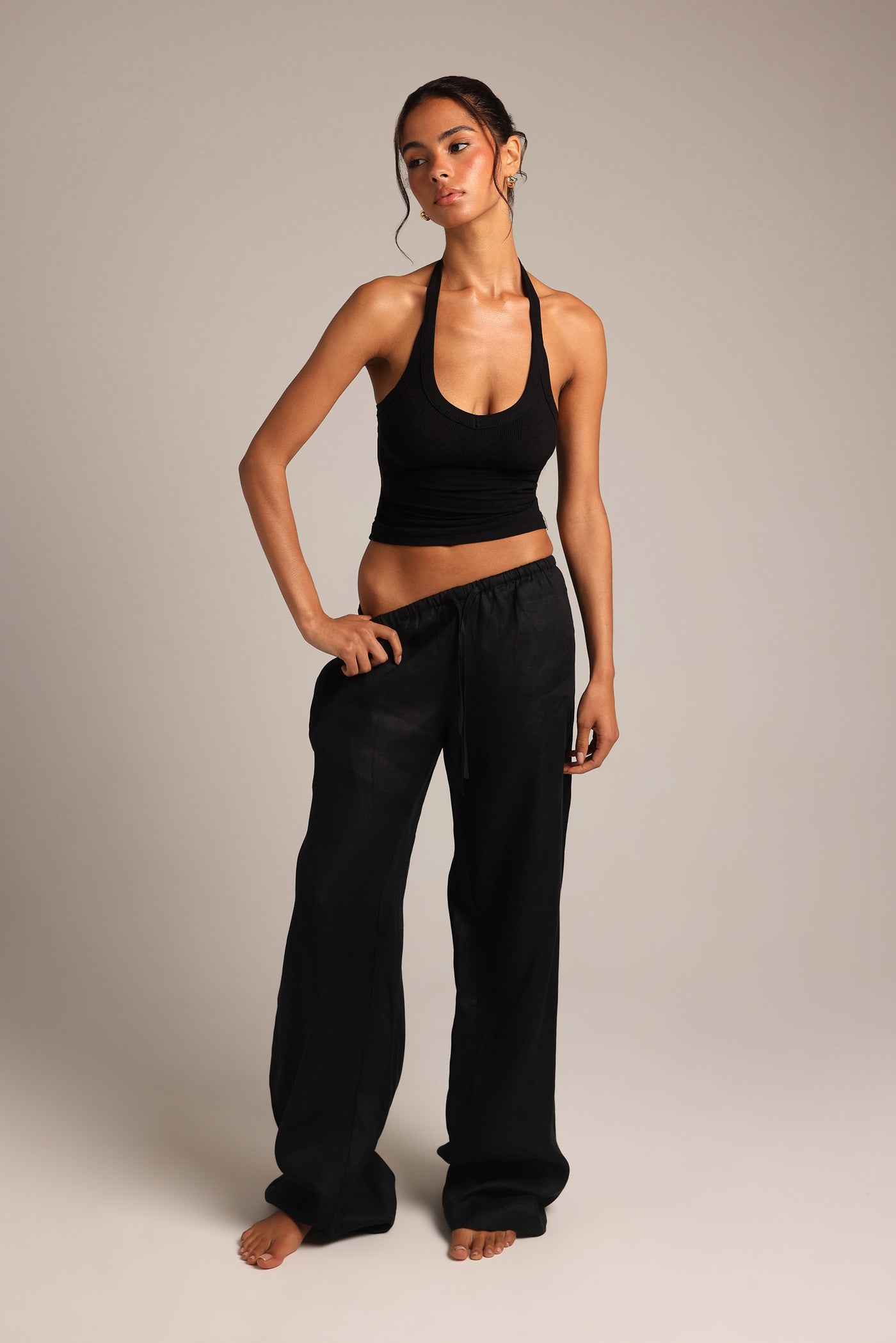 V-Neck Halter Top - Black