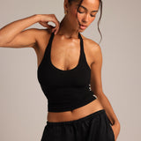 V-Neck Halter Top - Black