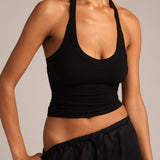 V-Neck Halter Top - Black