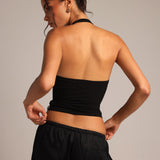 V-Neck Halter Top - Black