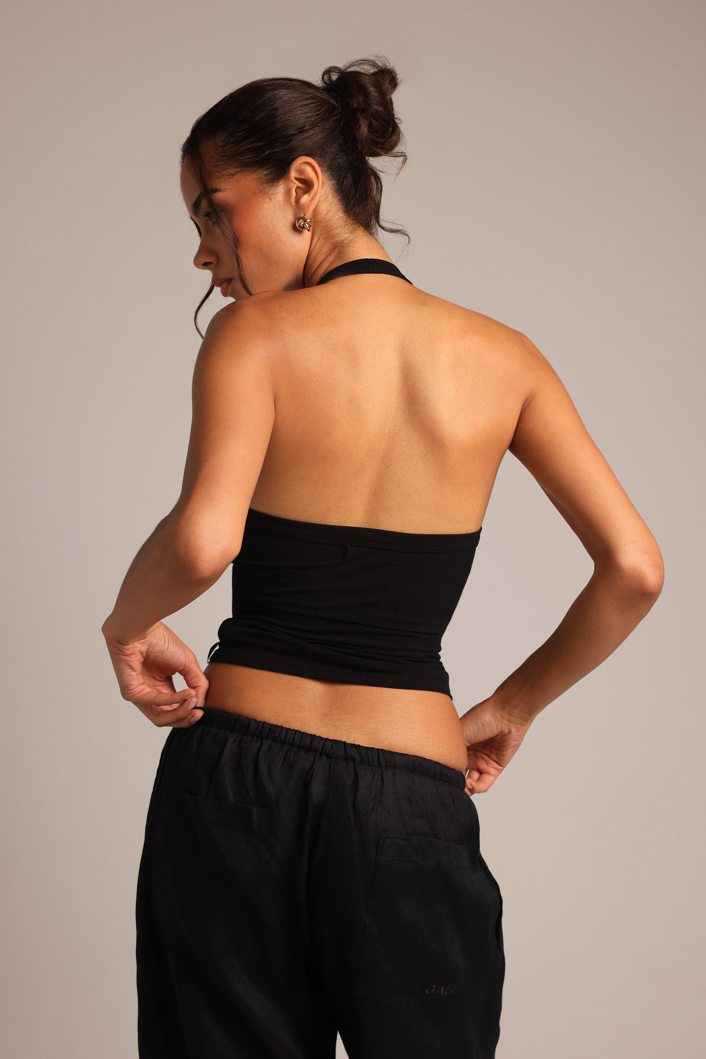 V-Neck Halter Top - Black