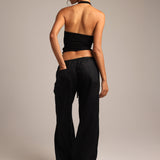 V-Neck Halter Top - Black