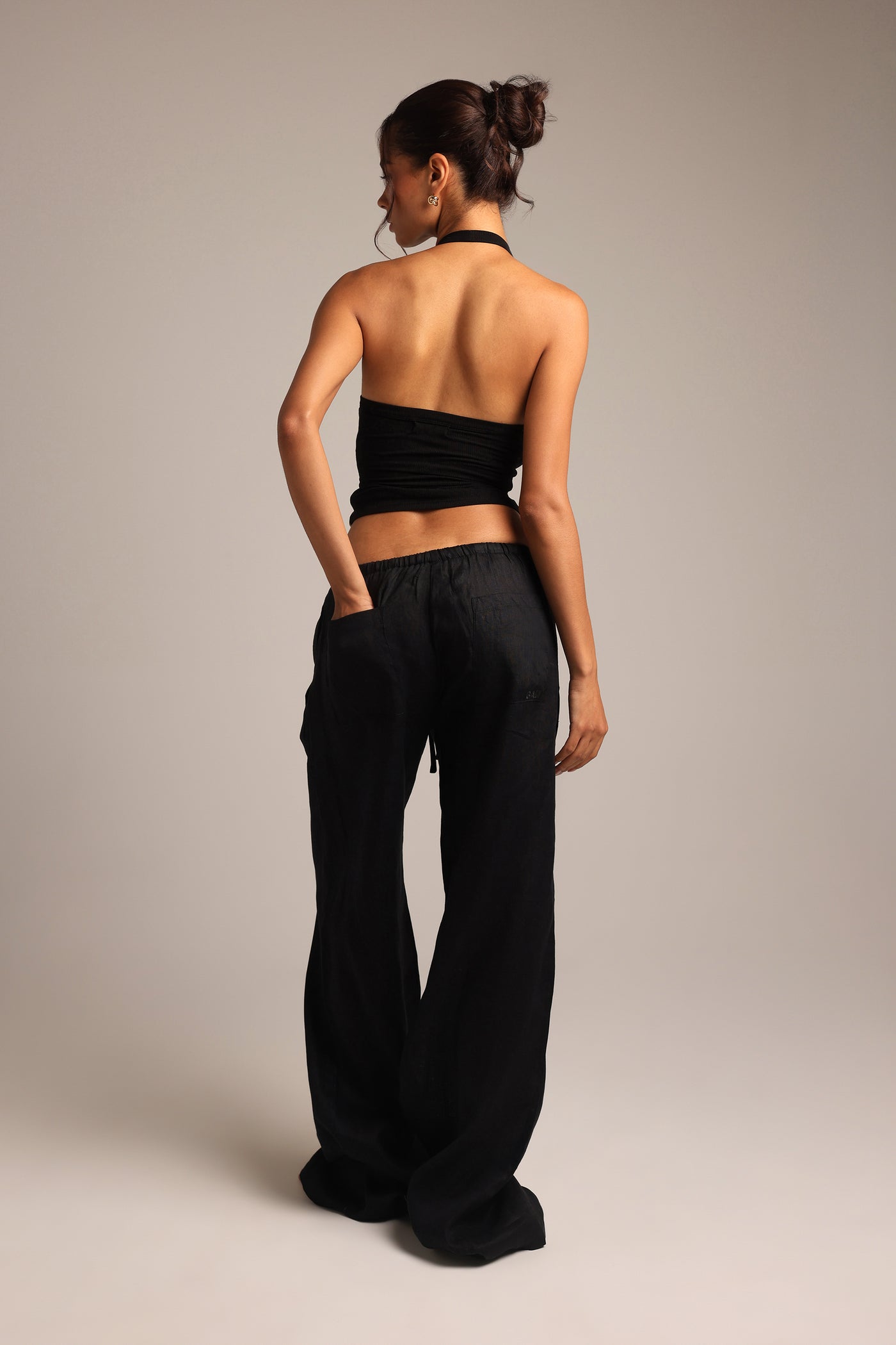 V-Neck Halter Top - Black