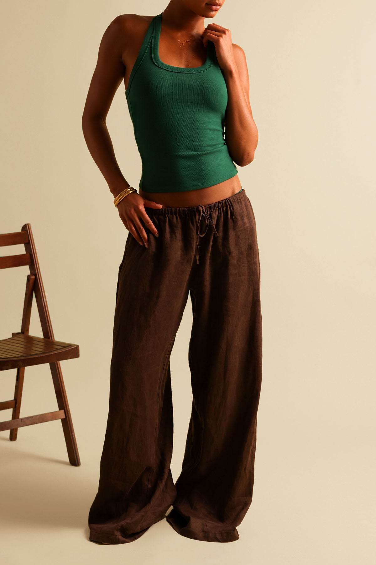 Heritage Leinenhose mit weitem Bein – Terra
