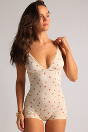 Lace Demi Romper - Strawberries & Cream