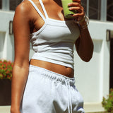 Layered Halter Tank - Light Heather Gray/White