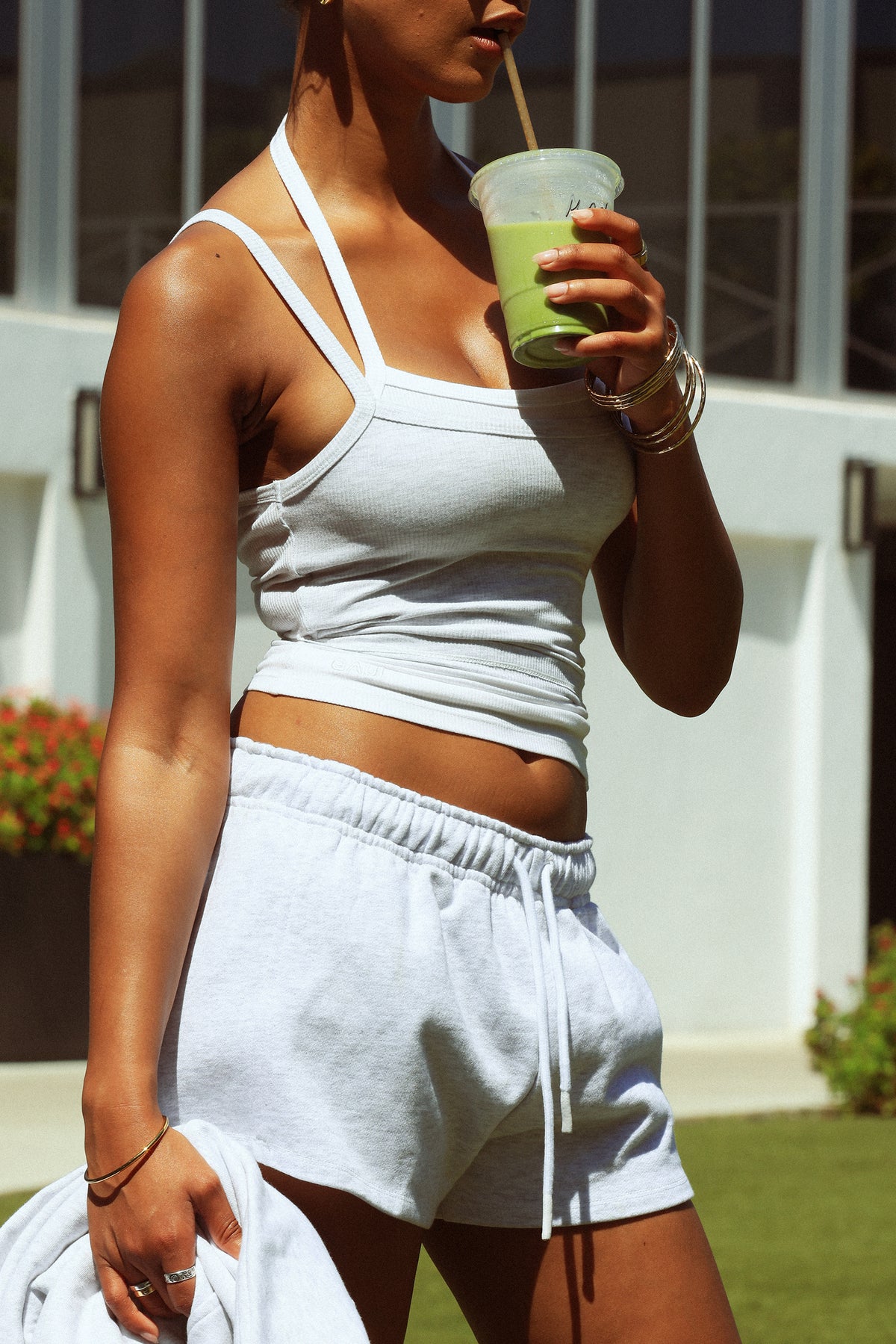 Layered Halter Tank - Light Heather Gray/White