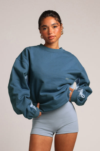 Contrast-Rundhals-Sweatshirt – 90s Babyblau/Azul