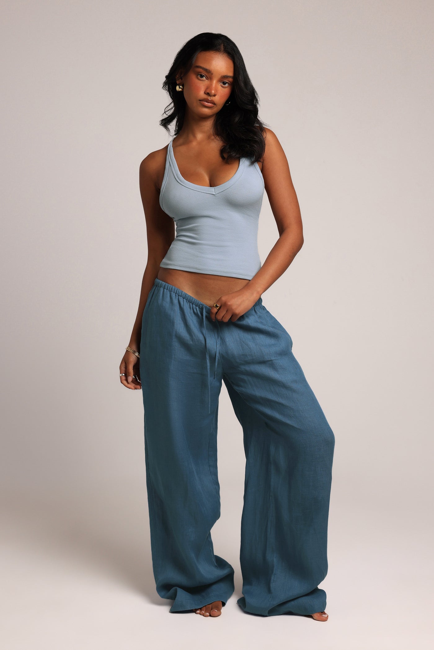 Plunge Split-Back Tank - 90s Baby Blue
