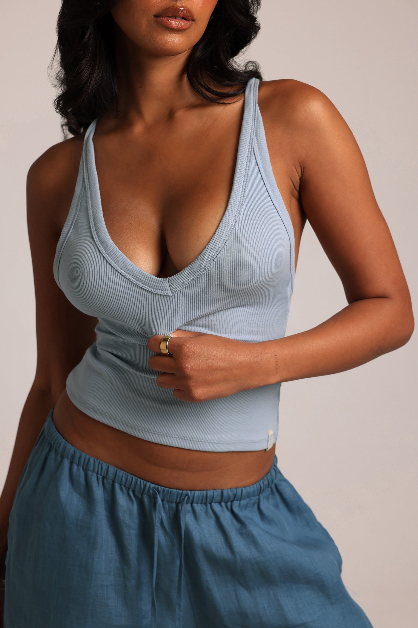 Plunge Split-Back Tank - 90s Baby Blue