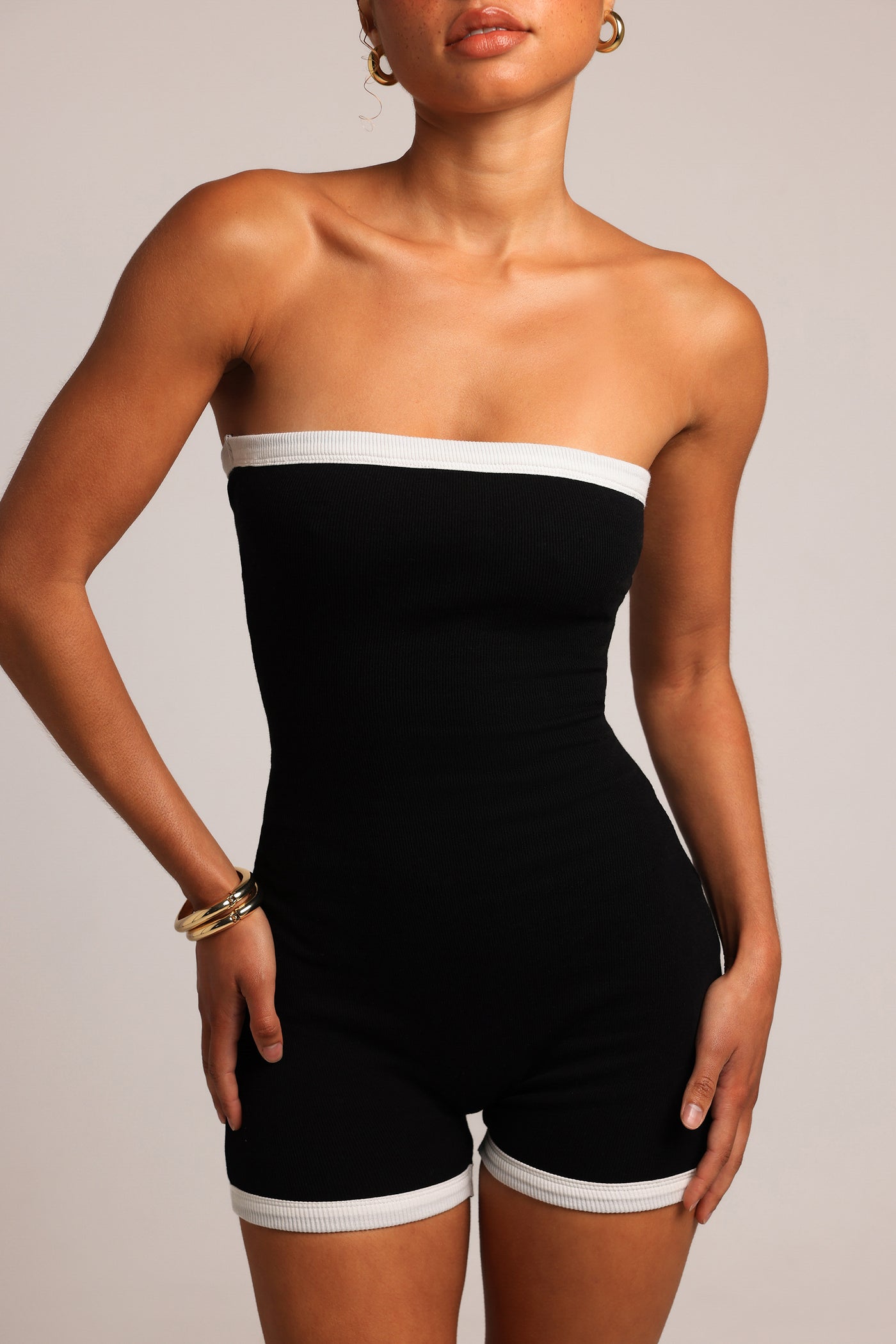 Contrast Strapless Romper - Black/White