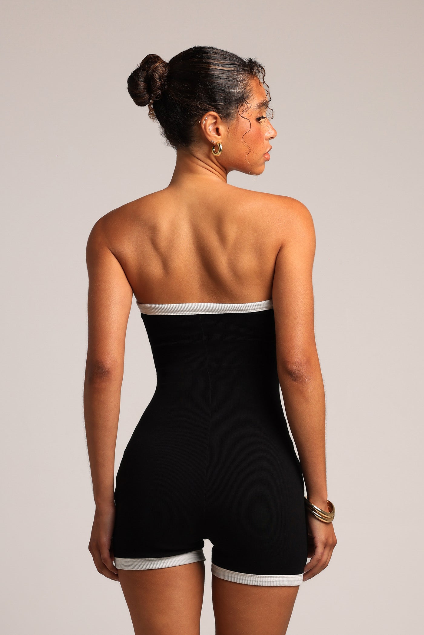 Contrast Strapless Romper - Black/White