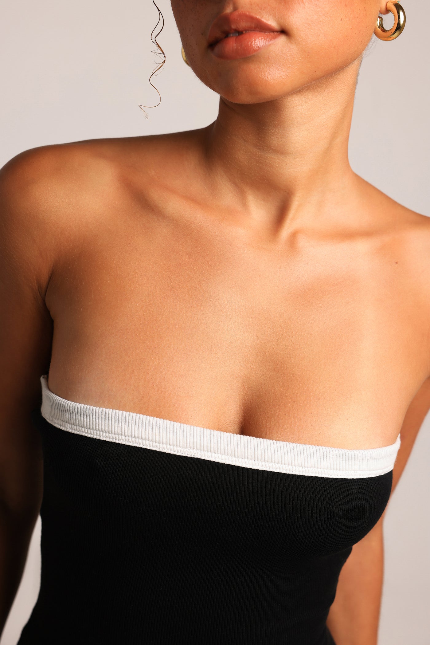 Contrast Strapless Romper - Black/White