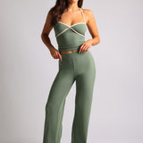 Slip on Straight-Leg Pants - Garden Green