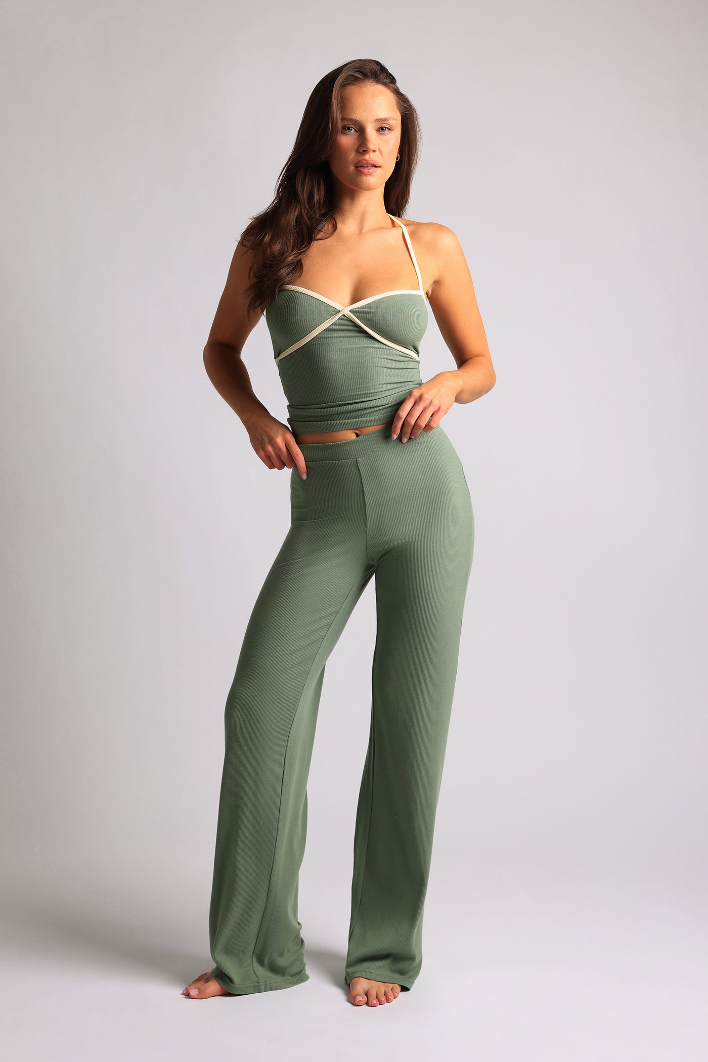 Slip on Straight-Leg Pants - Garden Green