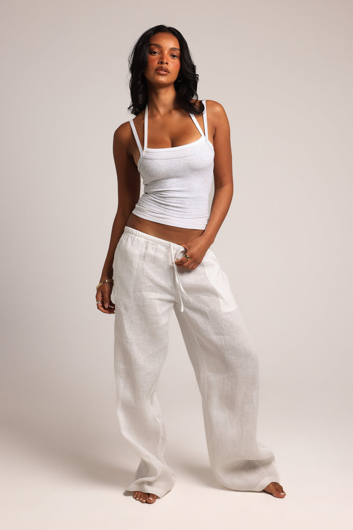 Layered Halter Tank - Light Heather Gray/White