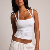 Layered Halter Tank - Light Heather Gray/White