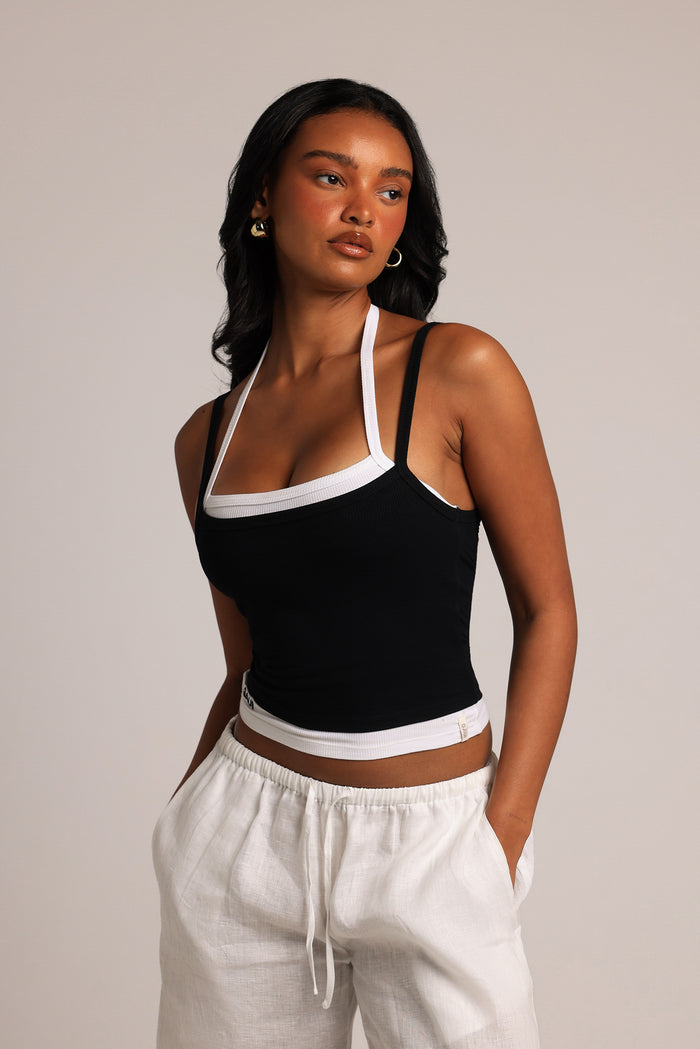Layered Halter Tank - Black/White