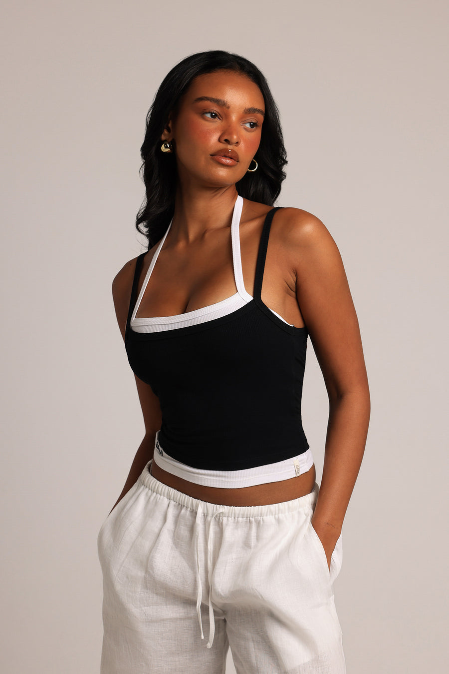 Layered Halter Tank - Black/White