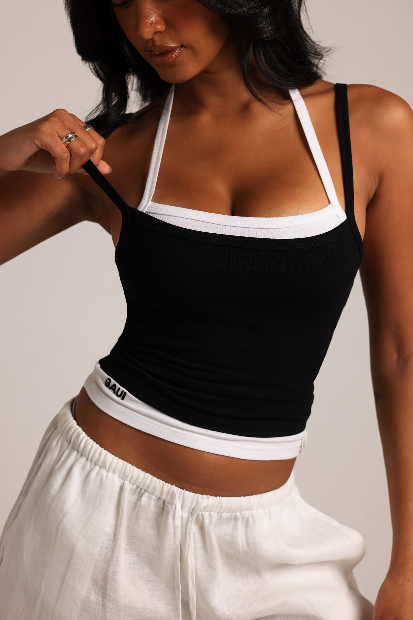 Layered Halter Tank - Black/White