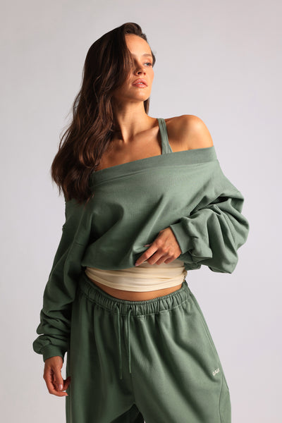 Drop Shoulder Sweatshirt - Garden Green