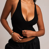 Plunge Split-Back Tank - Black