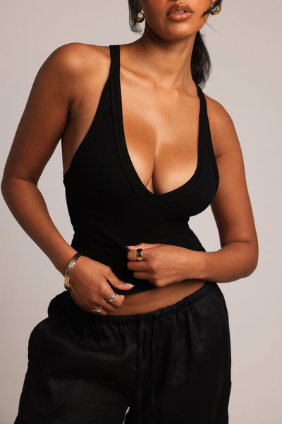 Plunge Split-Back Tank - Black