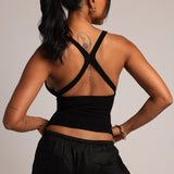 Plunge Split-Back Tank - Black