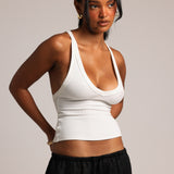 Plunge Split-Back Tank - White