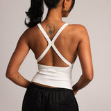 Plunge Split-Back Tank - White