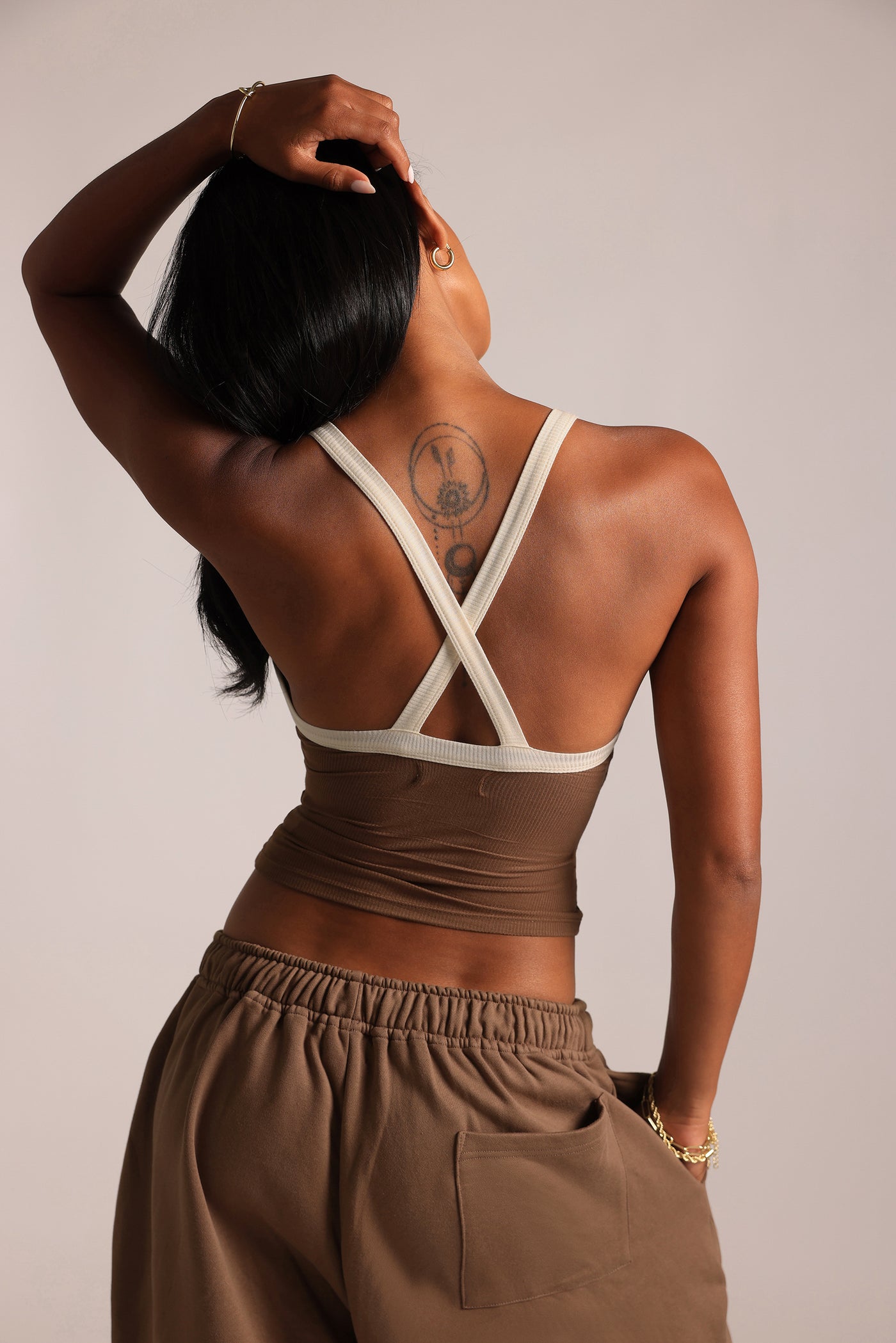 Plunge Cross-Back Tank - Coconut/Coconut Milk