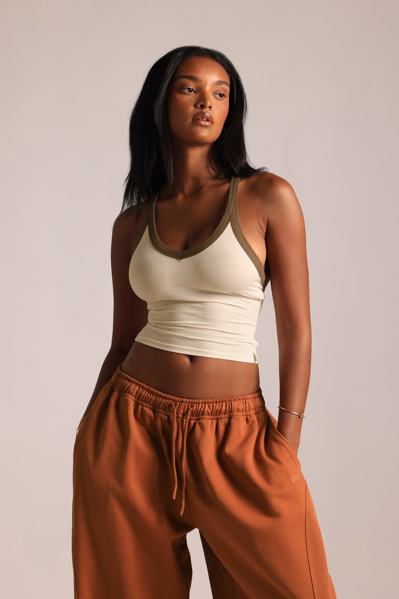 Plunge Cross-Back Tank - Coconut Milk/Coconut