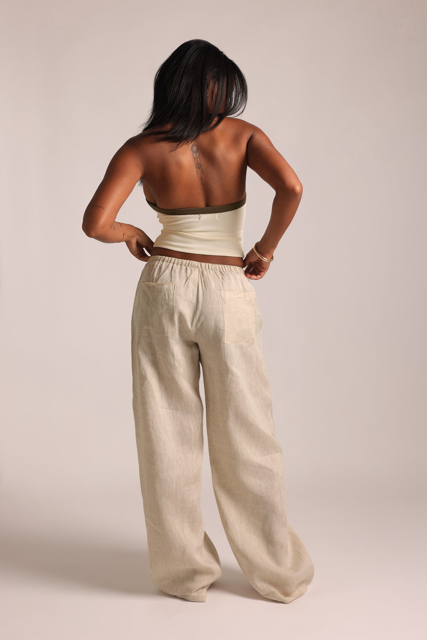 TwoTone Plunge Halter Top - White/Coconut