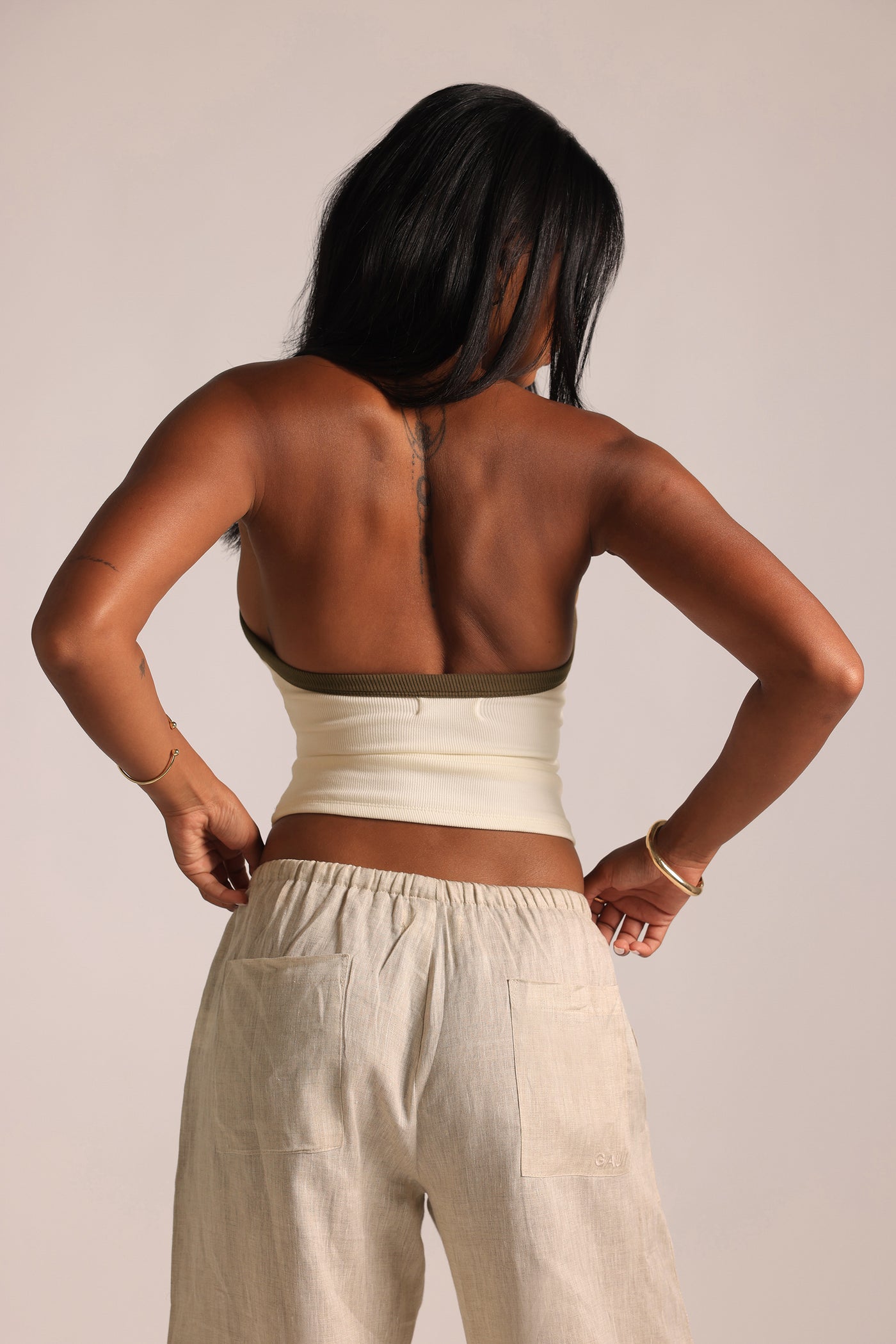 TwoTone Plunge Halter Top - White/Coconut