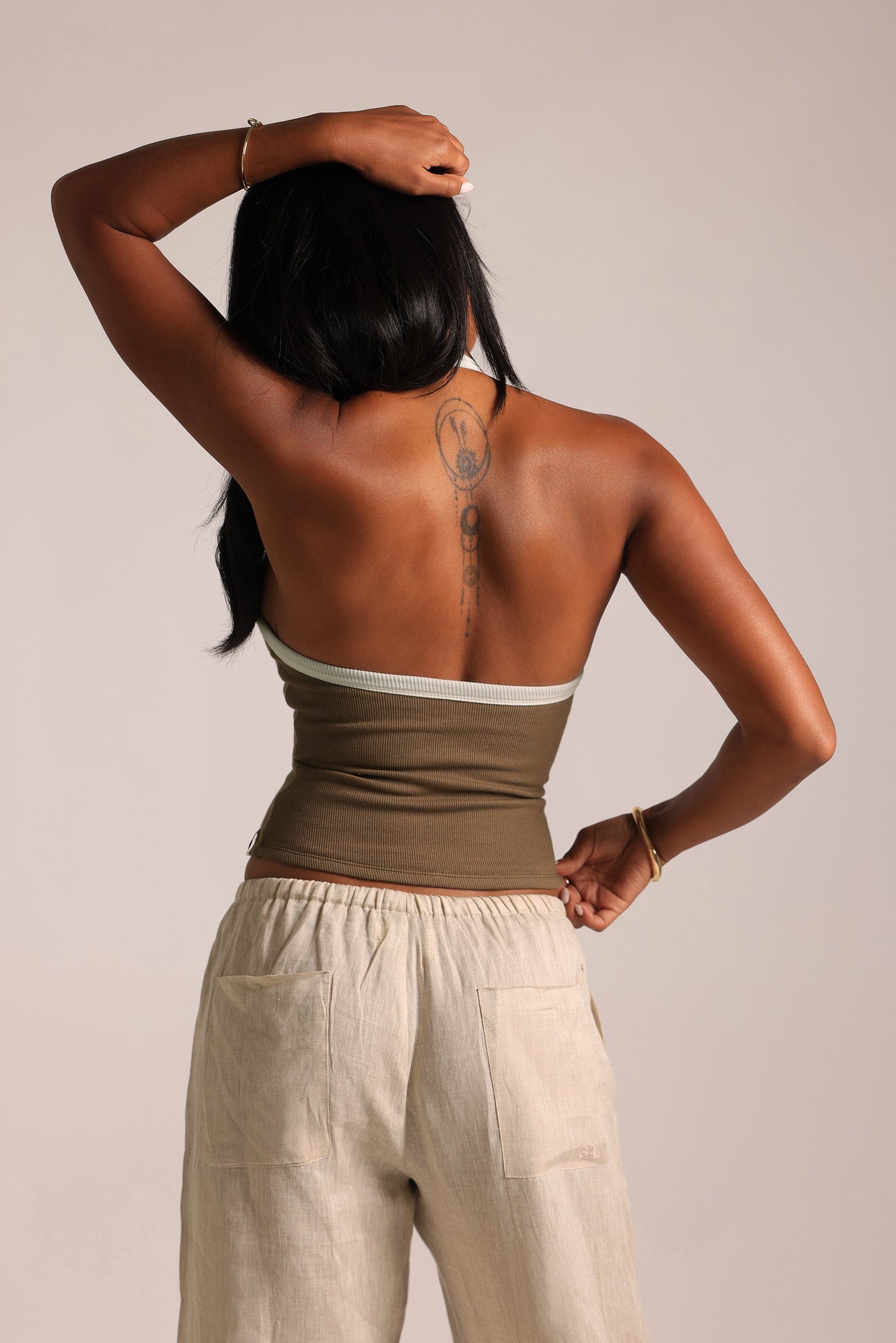 TwoTone Plunge Halter Top - Coconut/White