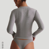 Form-Ribbed Button-Up Long Sleeve T-Shirt - Moon