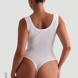Scooped Micro-Ribbed Bodysuit - White