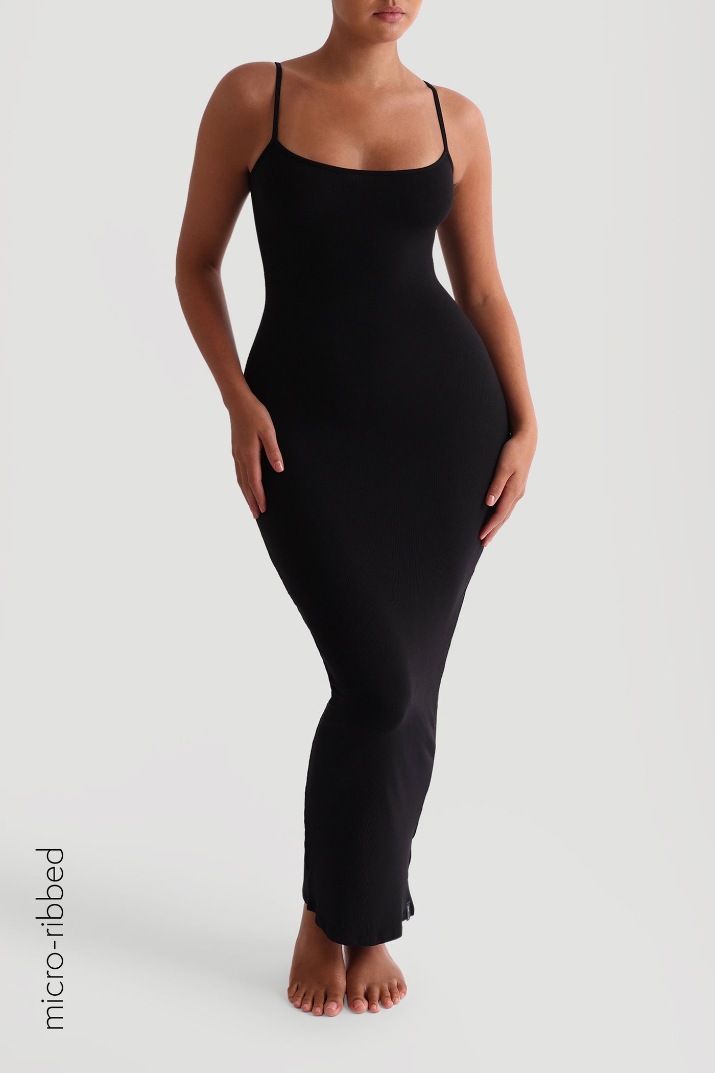 Slip-On Micro-Ribbed Maxi Dress - Black