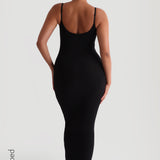 Slip-On Micro-Ribbed Maxi Dress - Black