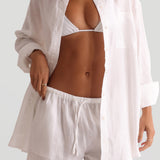 The Oversized Linen Button-Down Top - White