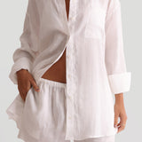 The Oversized Linen Button-Down Top - White