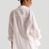 The Oversized Linen Button-Down Top - White
